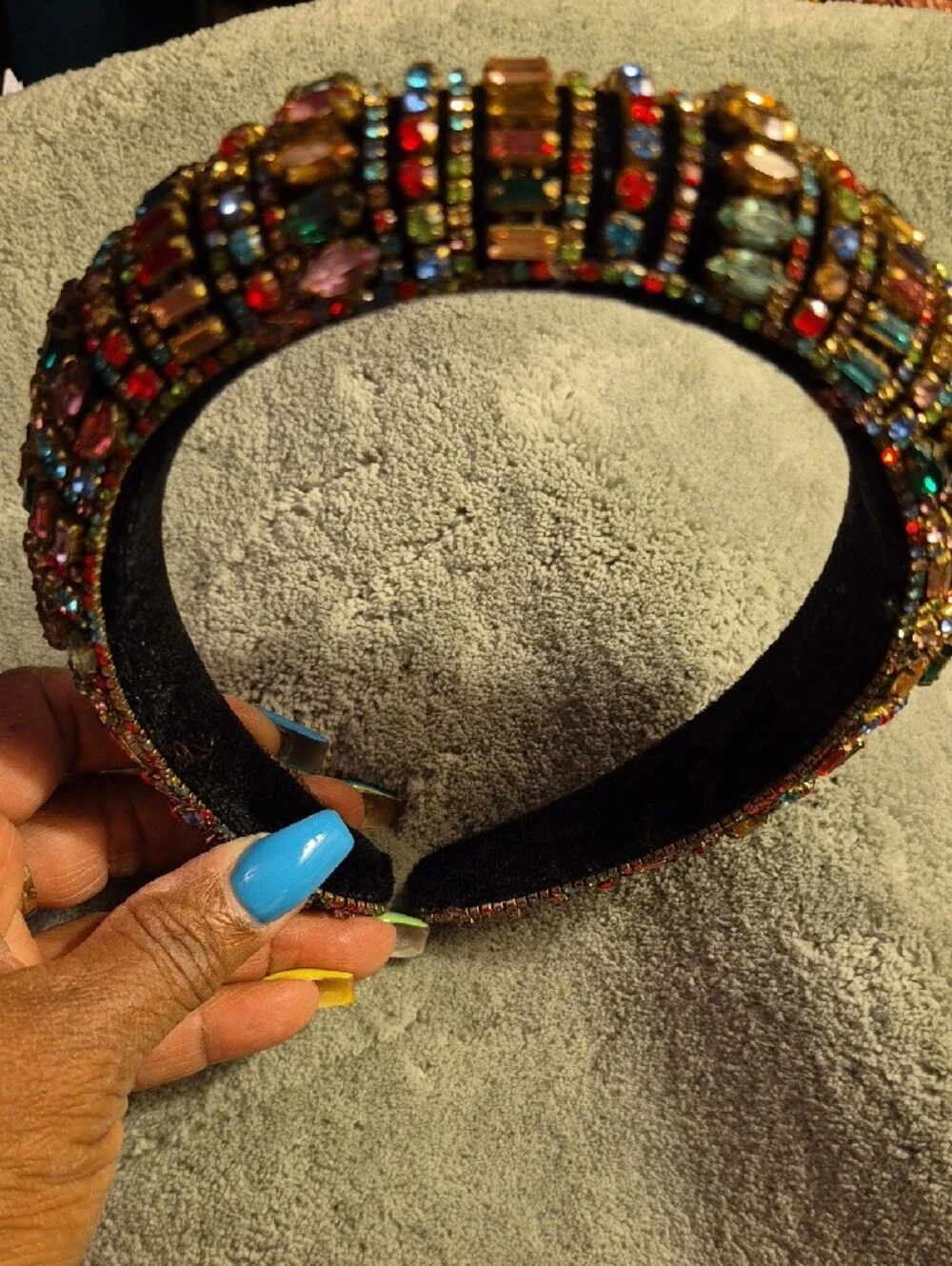Embellished Multicolor Crystal Headband - Black